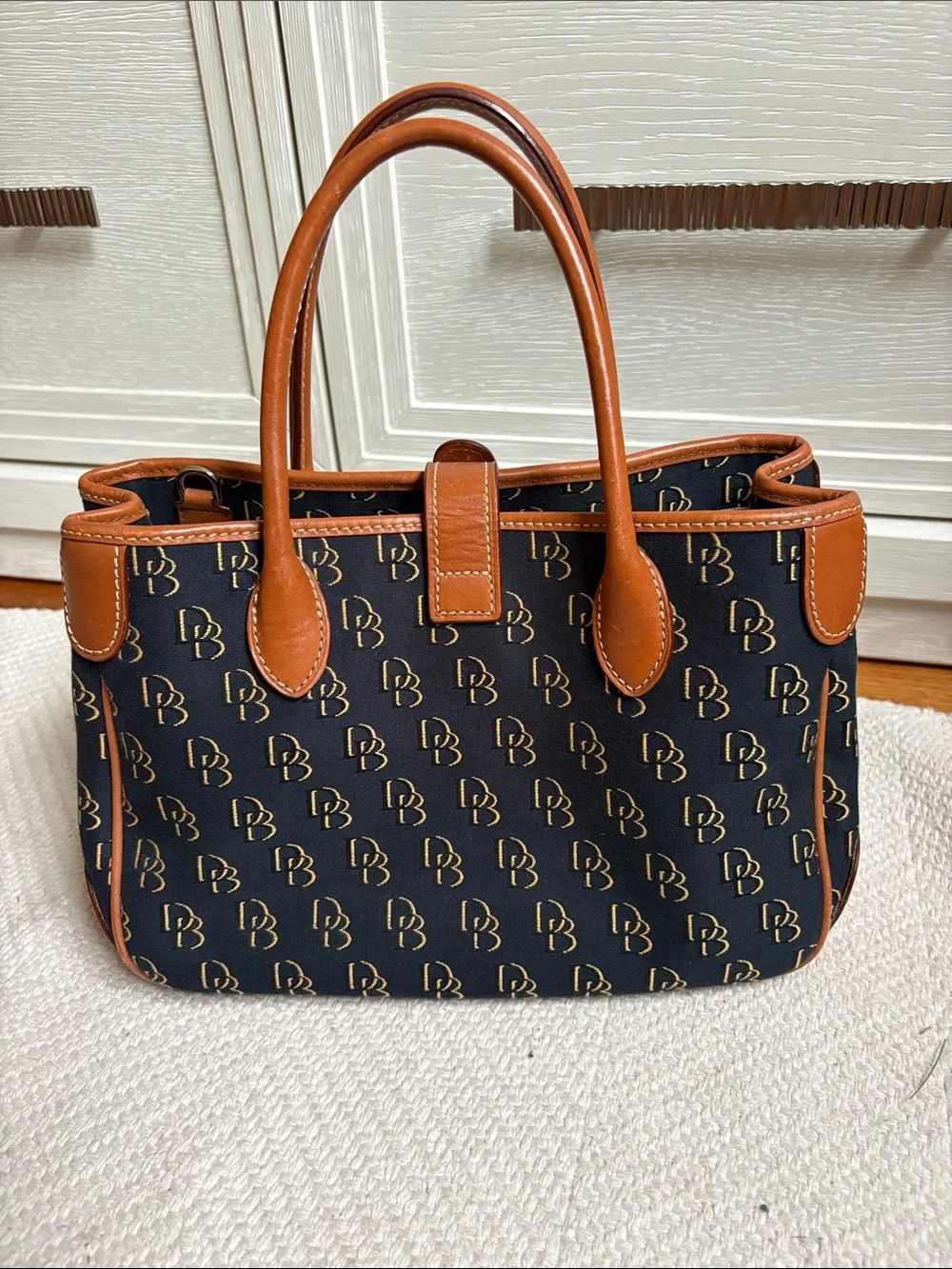 Dooney & Bourke Black Satchel with Brown Leather Trim